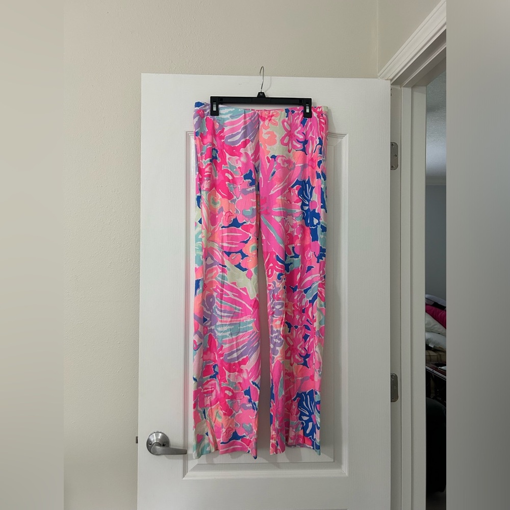 Lilly Pulitzer Pink Multicolor Tropical Print Wide-Leg Pants